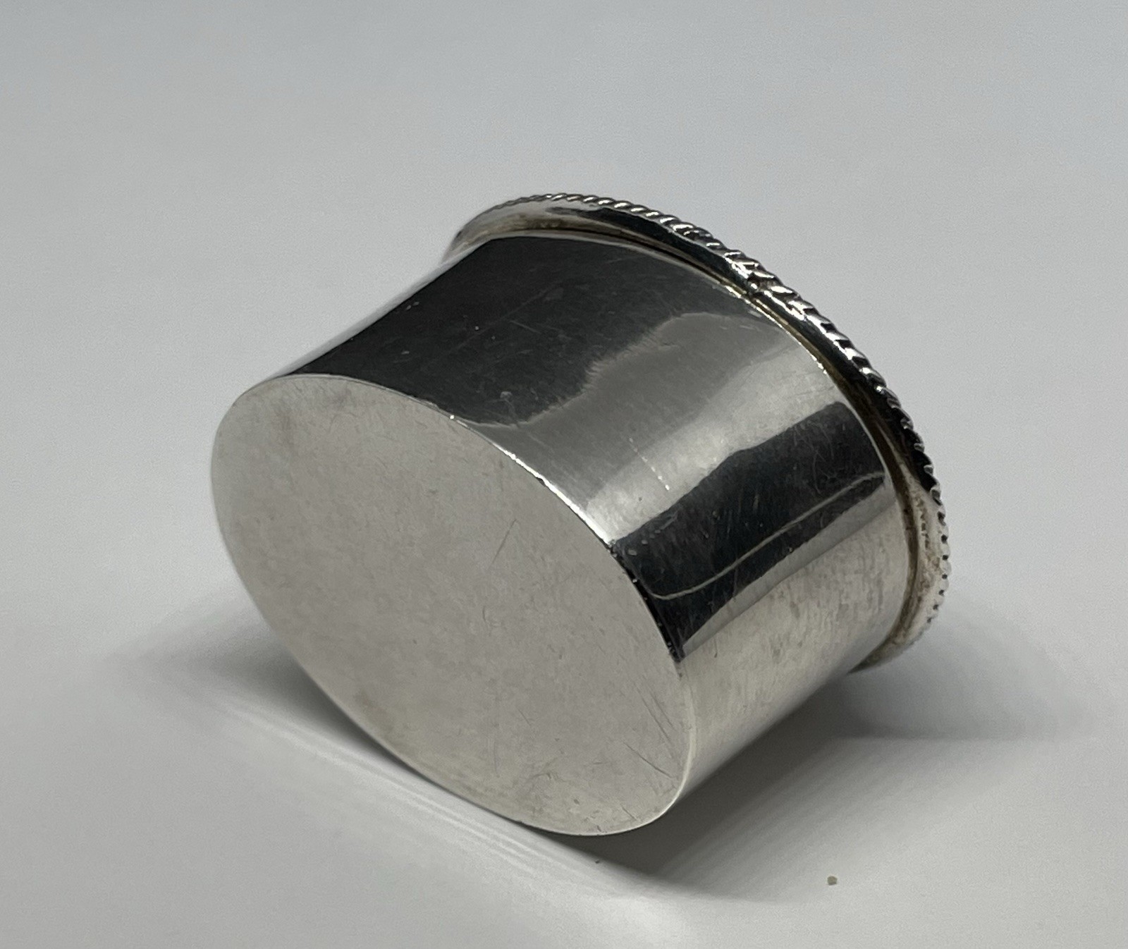 Vintage Mini Sterling Silver Oval Pill Box with Beading and Jade Cabochon