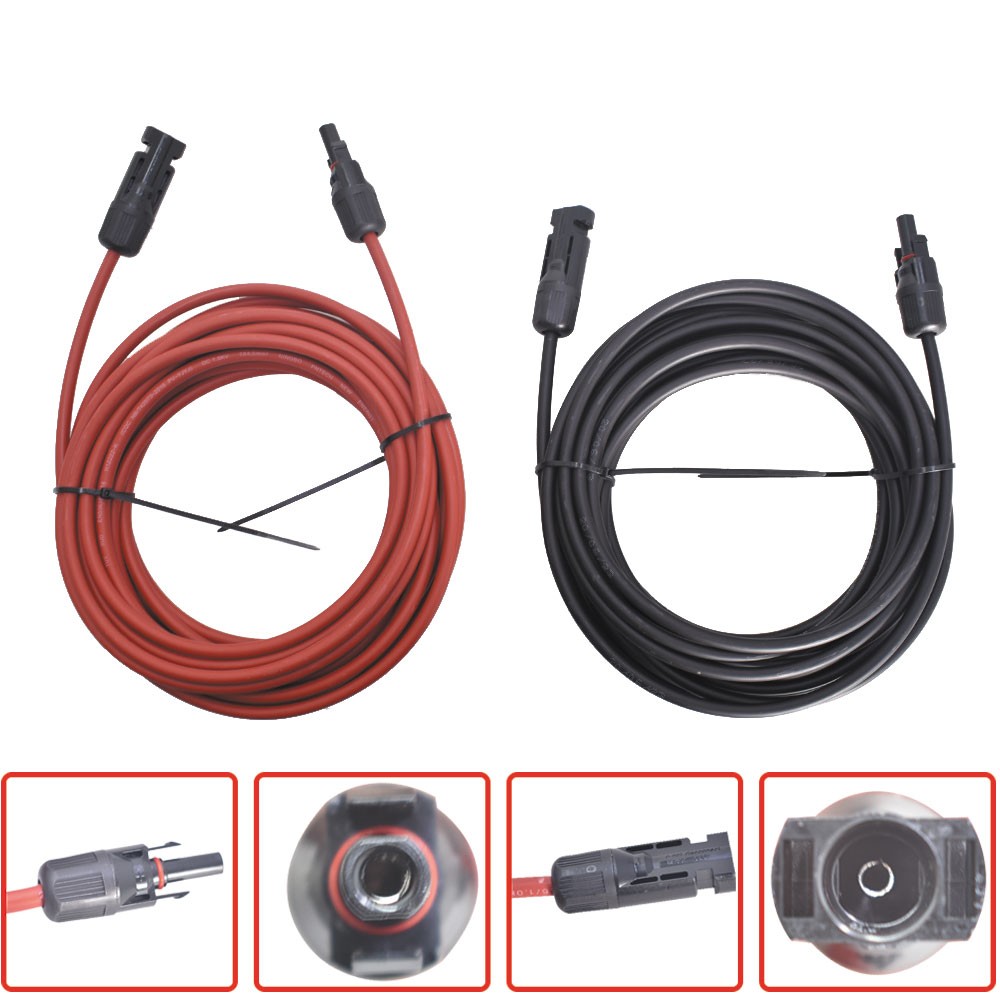 Solar Panel Extension Cable Wire Connector 12AWG 1 Pair 30 FT Black + Red