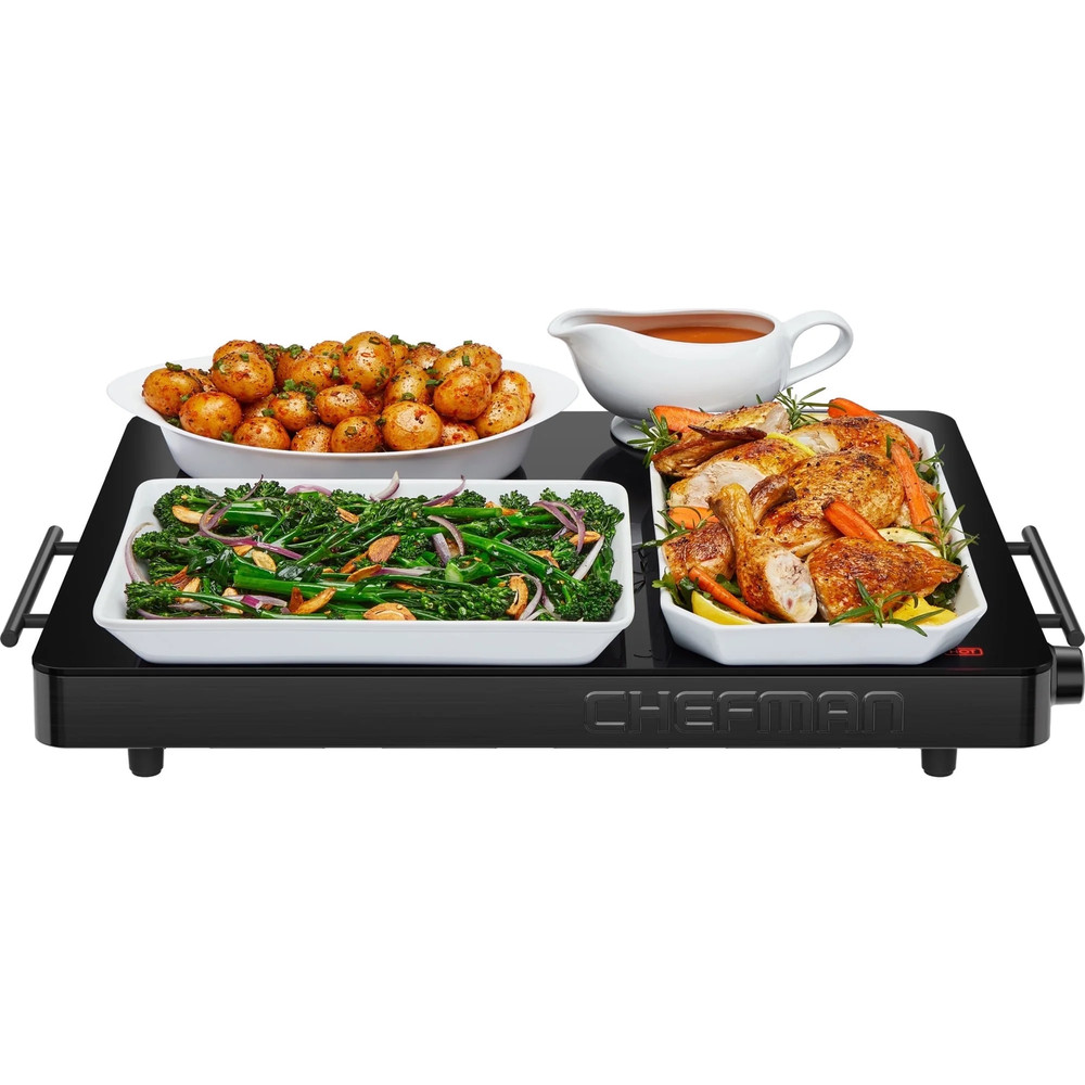 Electric Warming Tray W/ Adjustable Temperature Control Glass-Top Surface Black
