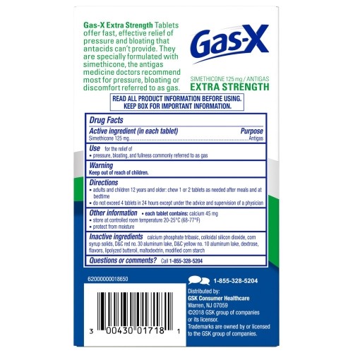 4 Pack - Gas-X Chewables Extra Strength Peppermint Creme 18 Tablets Each