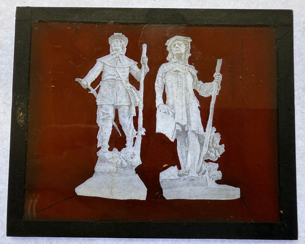 MAGIC LANTERN SLIDE COLOR LEWIS & CLARK STATUES? 1890s