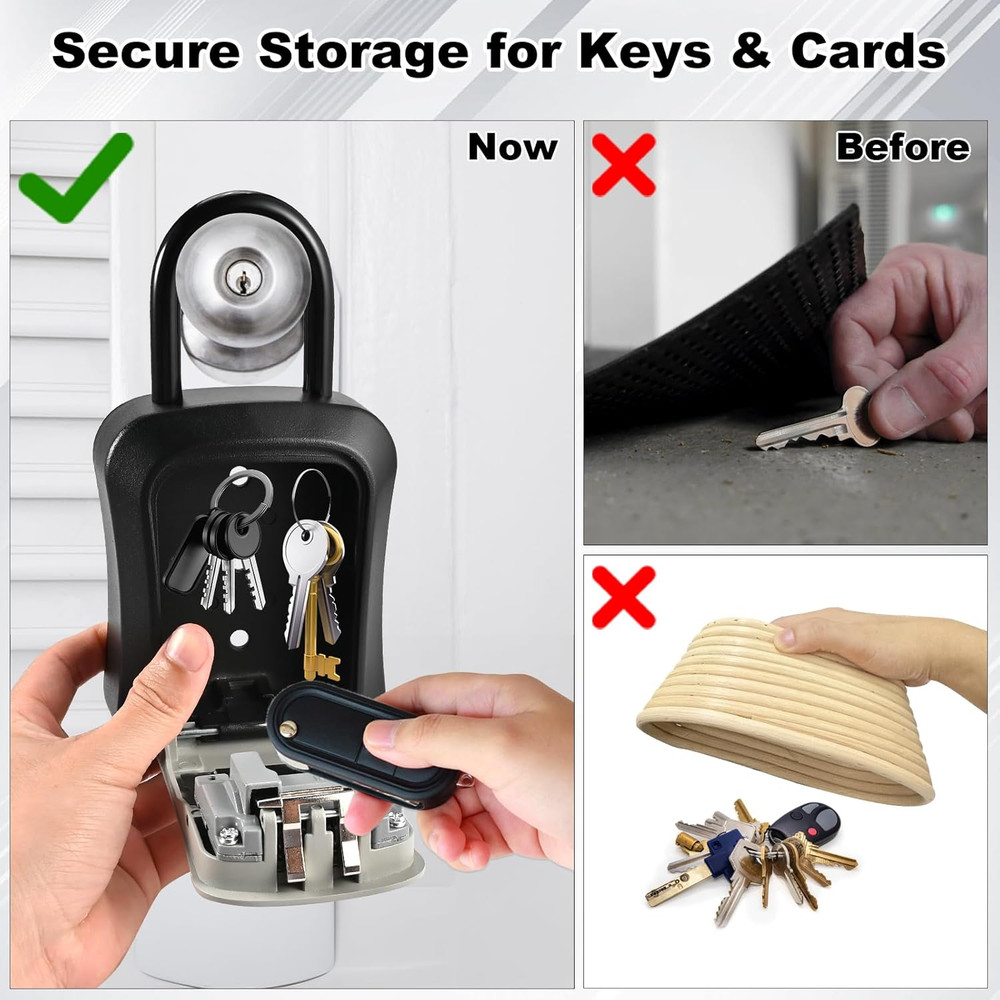 Large Waterproof Key Lock Box - 6 PCS Portable Wall Mount with Code - Gray