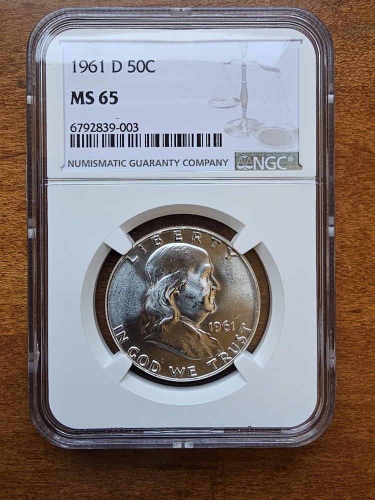 1961 D FRANKLIN SILVER HALF DOLLAR NGC MS65
