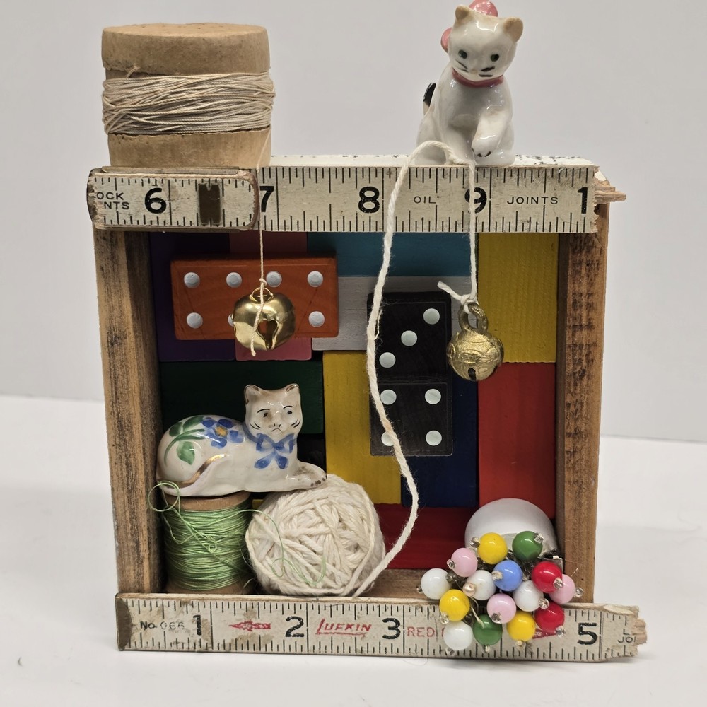 Upcycled Kitty Cat Assemblage Art Shadowbox