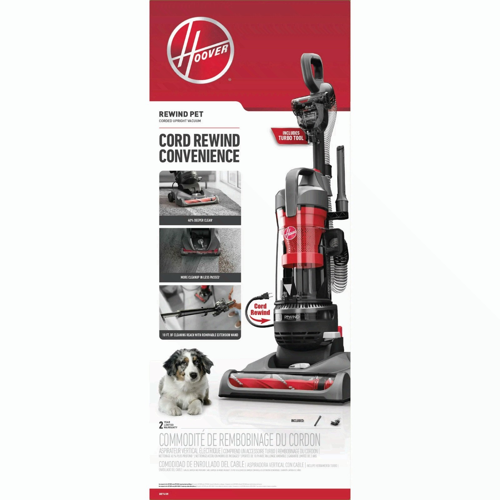 Hoover Rewind Pet Bagless Upright Vacuum Cleaner, Pet Friendly, Automatic Cord