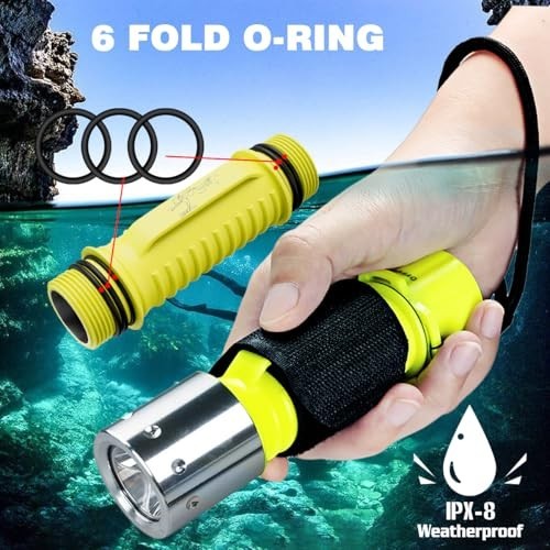 2 Pack 1200 Lumens Waterproof Scuba Diving Flashlight, 3 Modes Underwater Torch