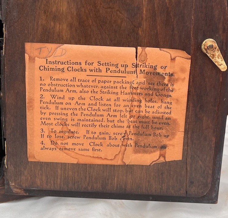 Napoleon Clock With Westminster Chime & Key In Oak Case