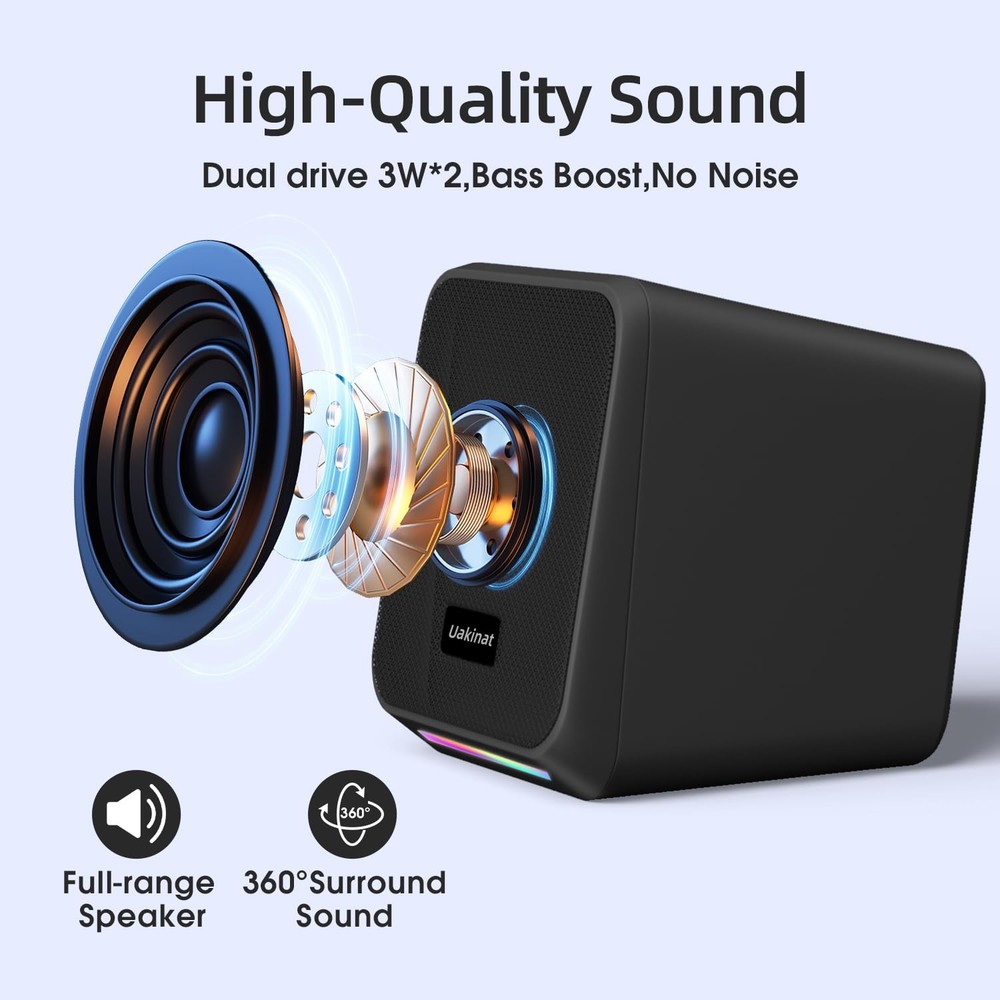 Computer Speakers, 7 RGB Lights, Headphone Jack, Bass, Volume Control, USB, PC