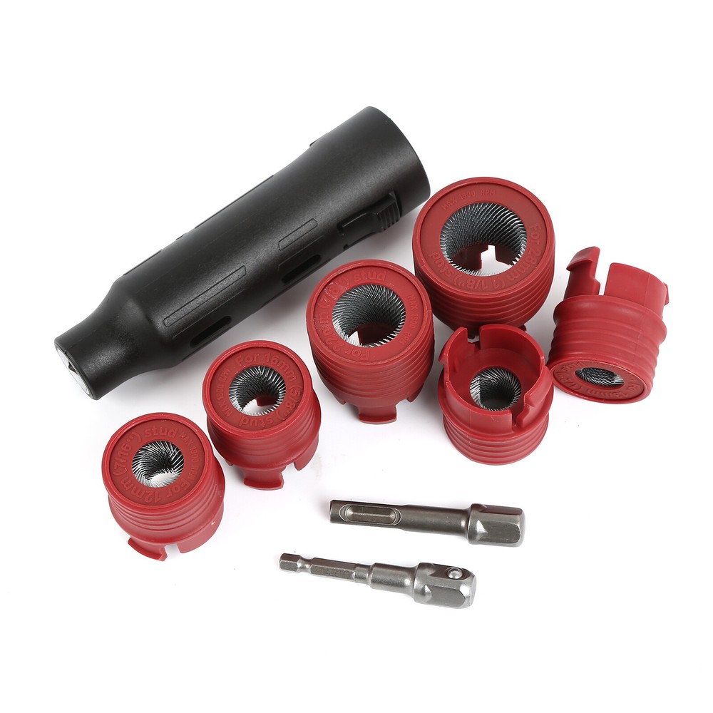 1/4" Hex-1/2" Square Dr Wheel Stud Cleaner Tool Set for Removing Rust and Debris