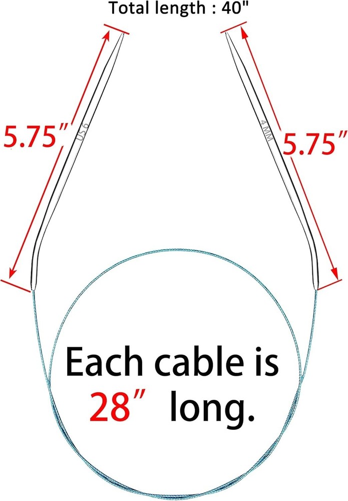 40 Inch Knitting Needles Size 6 Metal Magic Loop Circular Knitting Needles St...