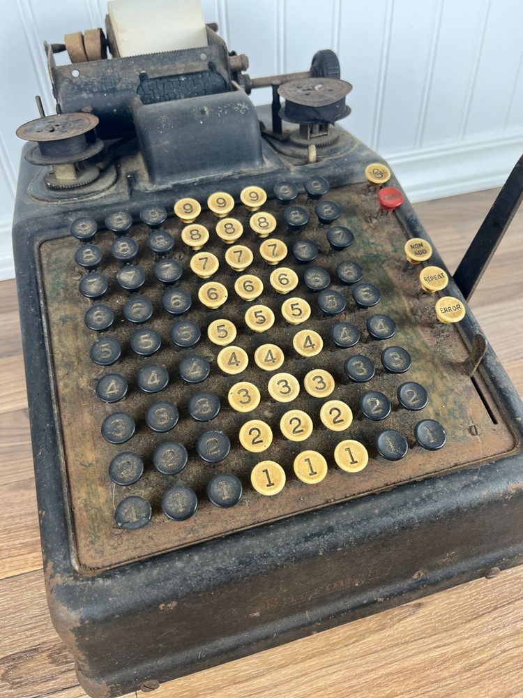 Burroughs 8 Column Adding Machine Antique Mechanical Calculator with Crank