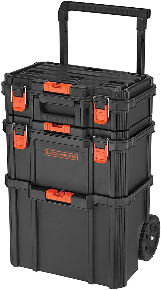 BLACK+DECKER 3-Pc Stackable Storage System Rolling Tote & Toolboxes BDST60500APB