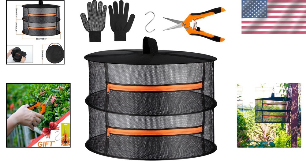 Versatile & Collapsible Herb Drying Rack - Compact 2ft Mesh Basket with Zippers