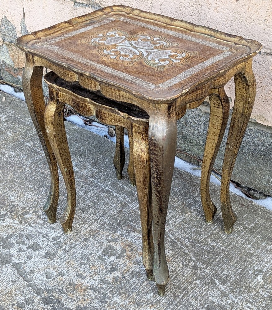 Set Vintage Antique Old SOLID Wood Nesting Nested Accent Plant Stand Side Tables