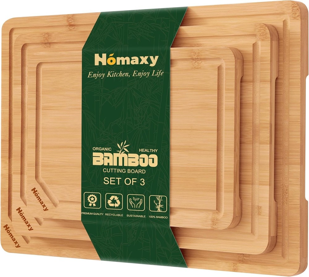 Organic Bamboo Cutting Board Set (for kitchen use), 3 pieces