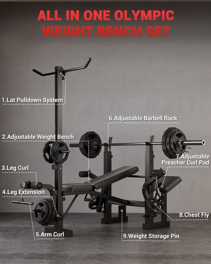 Weight Bench Set with Squat Rack & Leg Extension Bench Press Set ,Training Bench