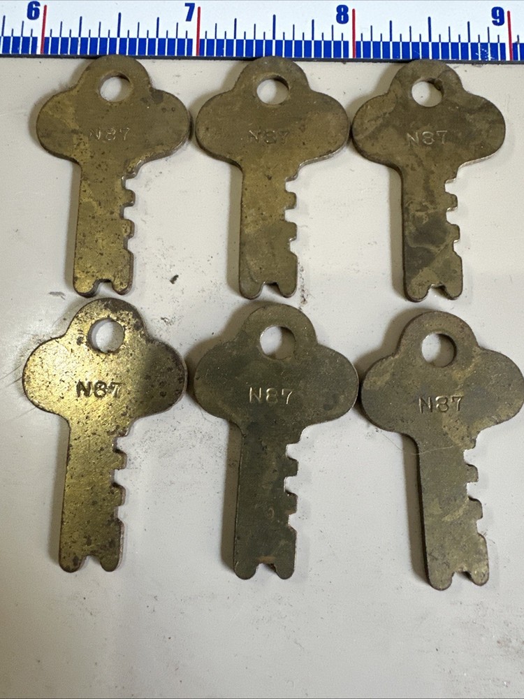 Vintage Long Lock Key, Flat Brass Key N87