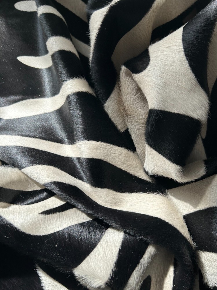 Zebra Print Cowhide Rug - Reverse Pattern / Beige Stripes/ Reverse Zebra Cowhide