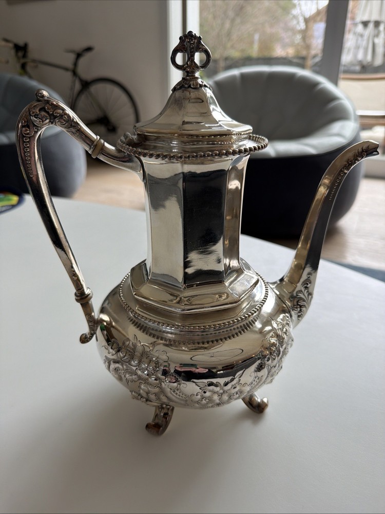 Reed & Barton 3602 Silverplate Hollowware Tea Coffee Pot Floral Pattern