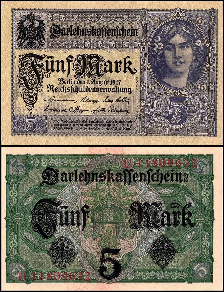 Germany 5 Mark, 1917, P-56a, UNC
