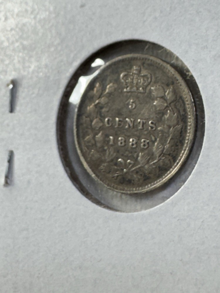 1888 Canada 5 Cents Small Silver Coin Cleaned