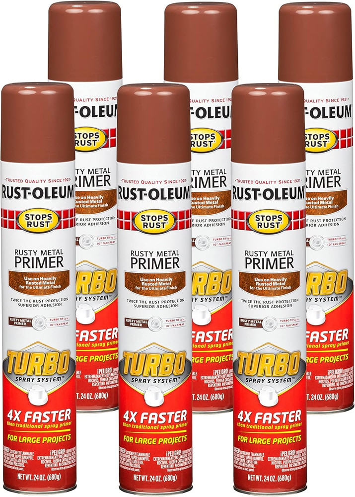 Rust-Oleum Turbo Spray Rust Primer, 24 Oz, 6 Pack - Stops Rust Effectively