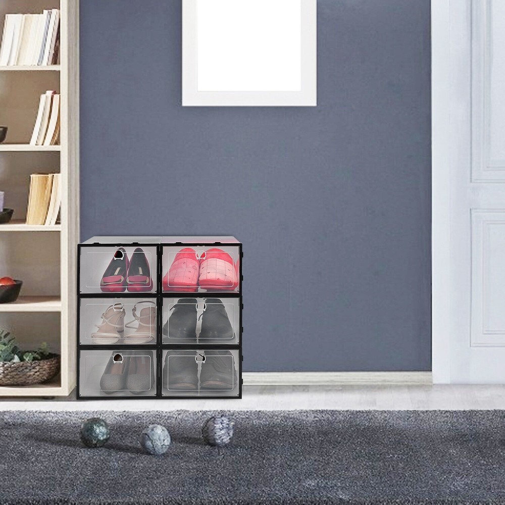 6-18 Pcs Foldable Stackable Shoe Box Storage Plastic Transparent Clear Organizer