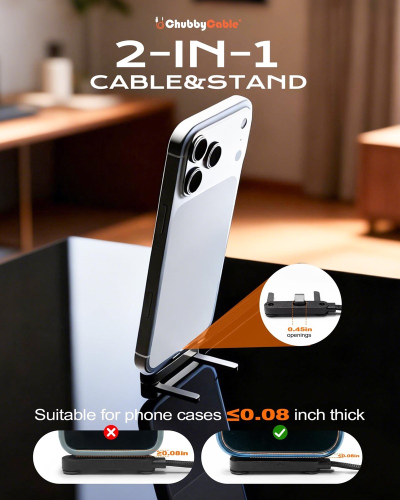 chubbycable StandLite 240W Braided Fast Charge Cable with 4.9ft, Black