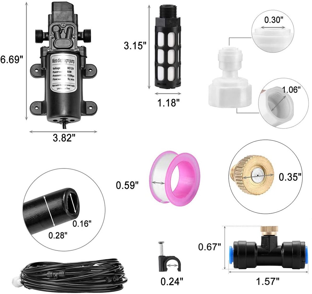 Outdoor Misting Cooling System Pump Kit with Nozzles