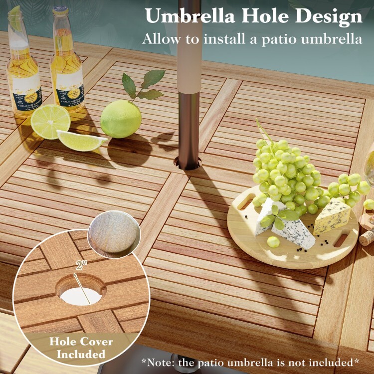 86.5'' Backyard Rectangular Dining Table w/ Acacia Wood Tabletop & Umbrella Hole