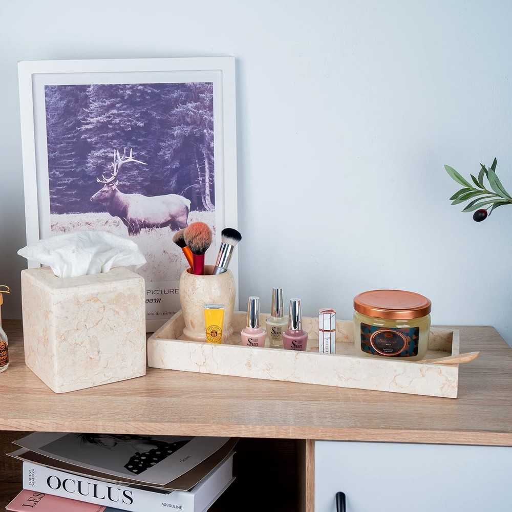 Creative Home Natural Java Marble Tray Handcrafted Stone Organizer for Beige