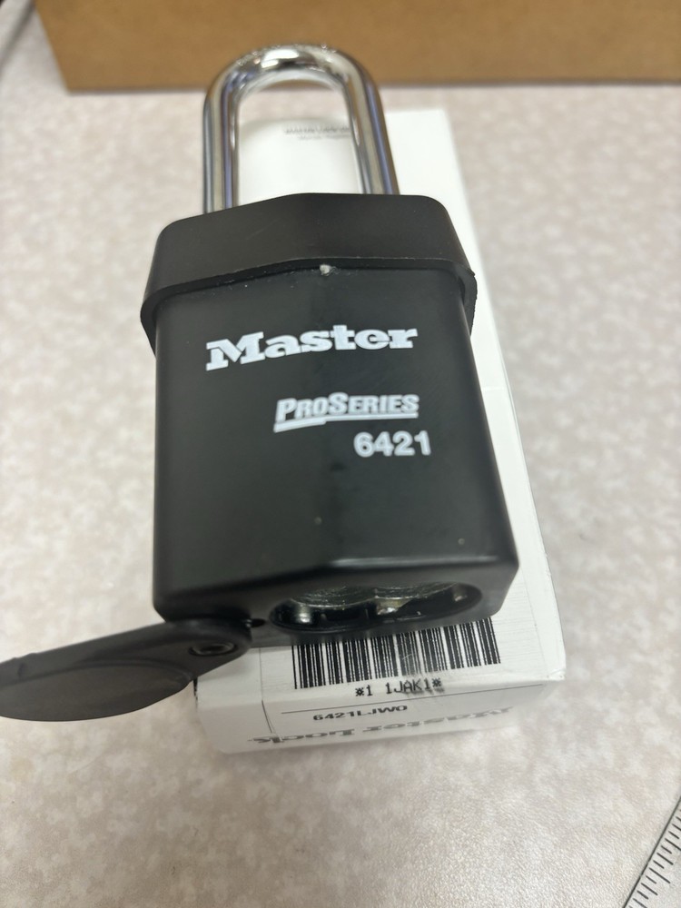 Master Lock 6421Ljwo Padlock, Coreless, Long Shackle, Rectangular Steel Body,