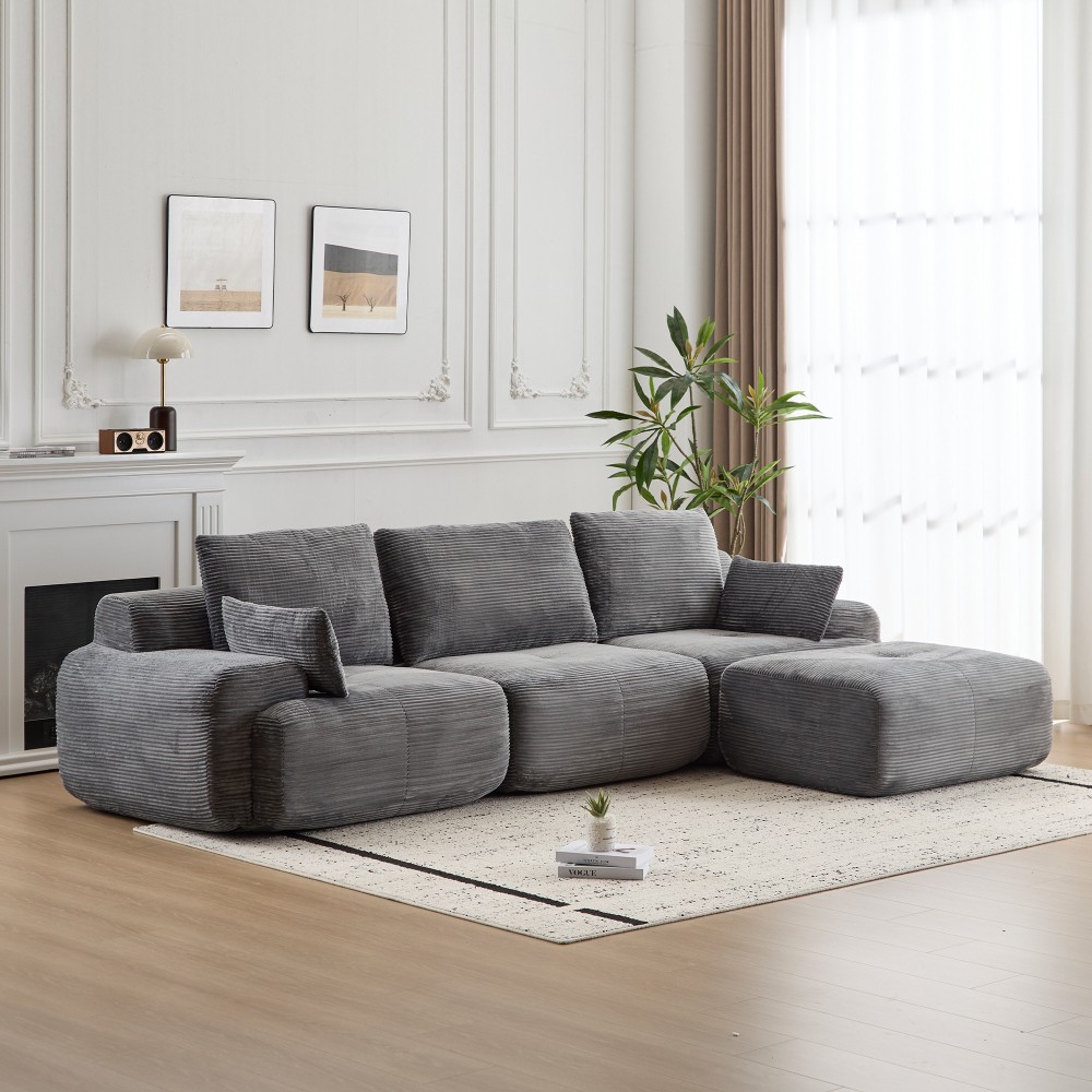 Large Modular Cloud Sofa w/ Memory Foam Corduroy Fabric Grey