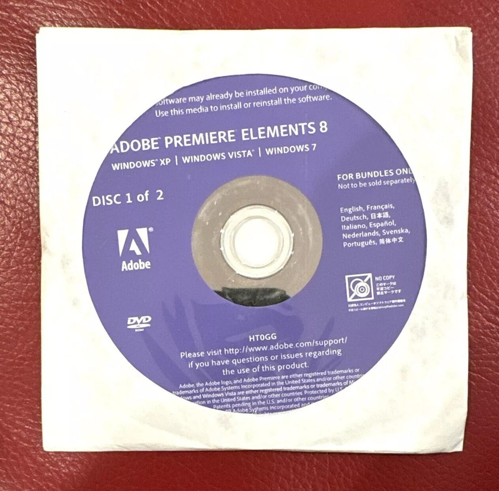 Adobe Premiere Elements 8 Disc Adobe Product Windows XP -Windows 7- Vista