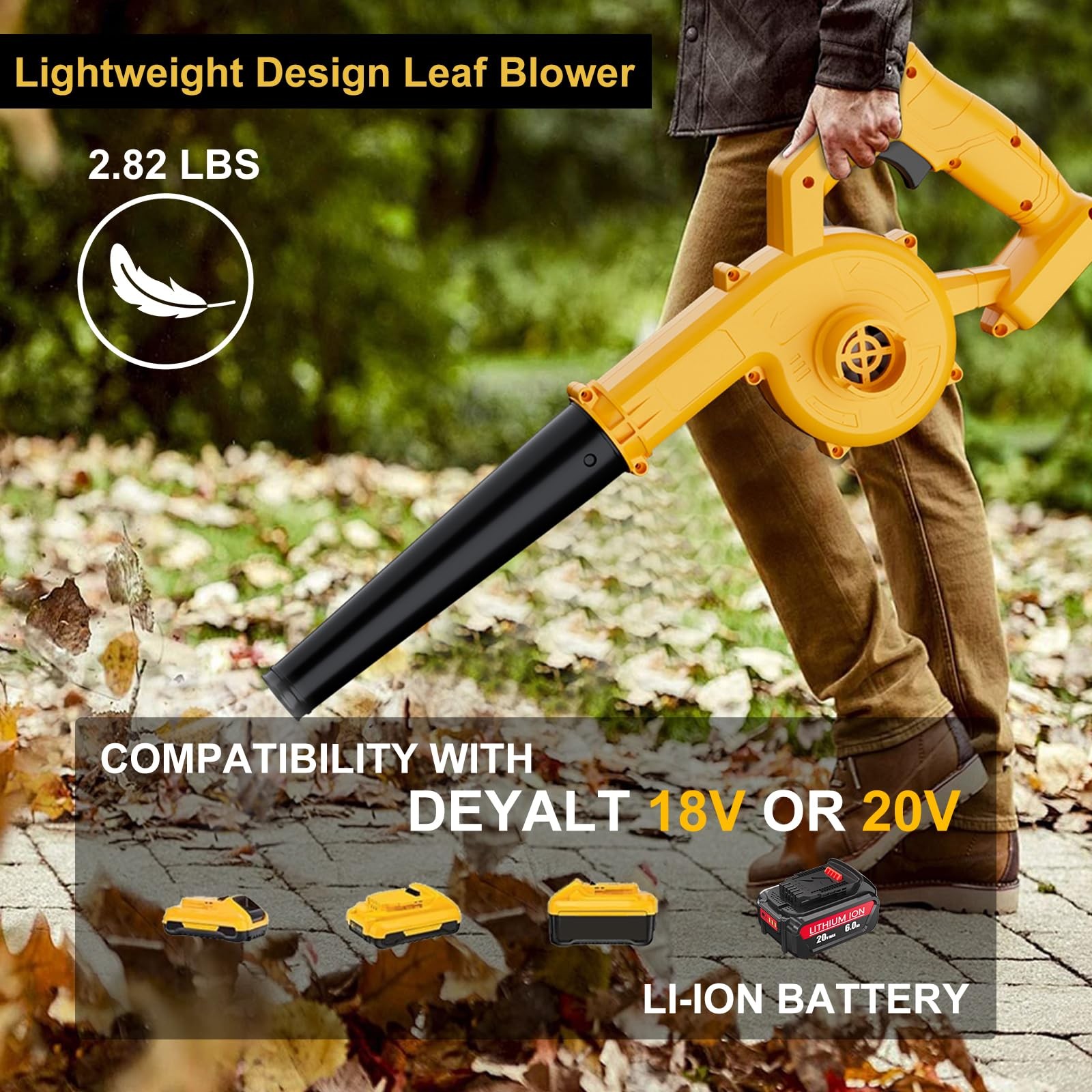Cordless Leaf Blower for Dewalt 20V Max Battery(No Battery), Electric Yellow