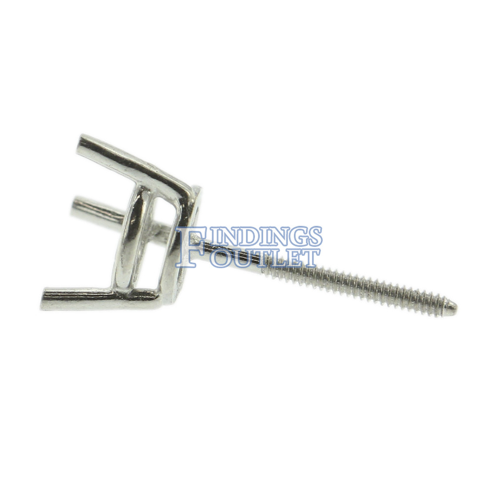 14k White Gold Round Wire Basket Stud Earring Mounting Setting Screw Back Post
