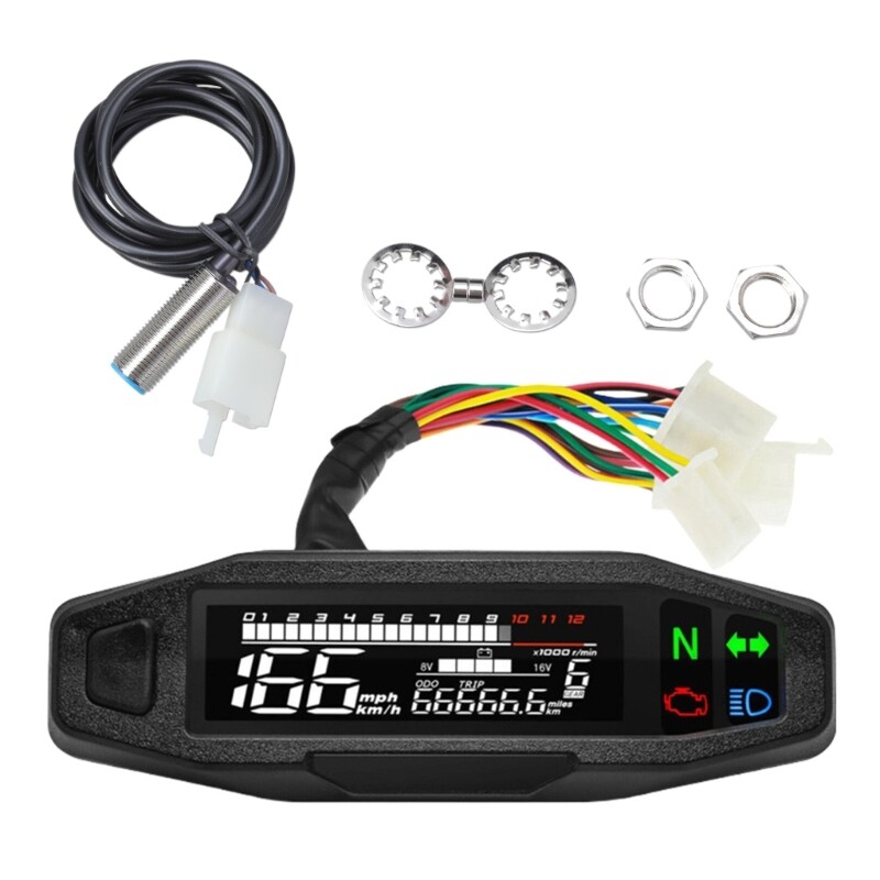 Motorcycle Speedometer Digital Speed Meter LED Tachometer Dashboard Instrument