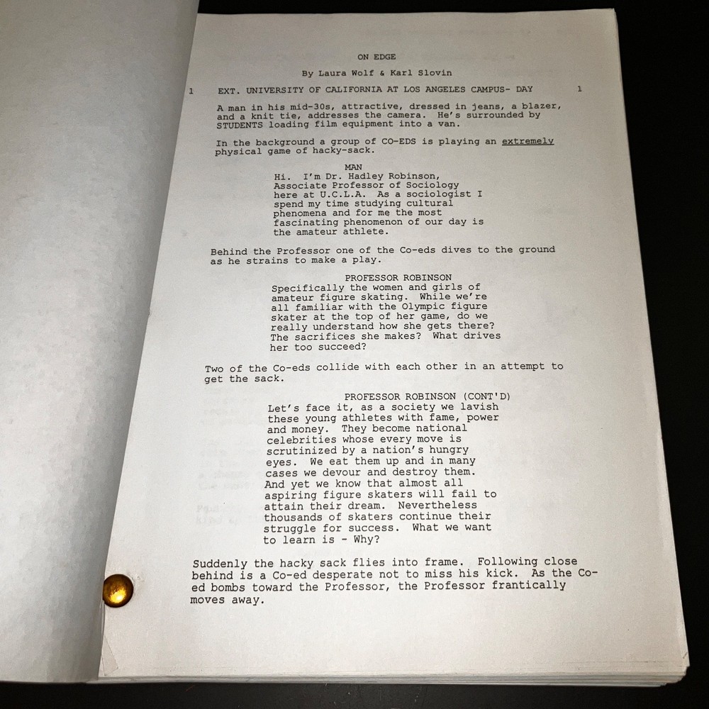 ON EDGE (6/1/99) Plus-Size Skating Comedy - Blue Revised Shooting Script + COA