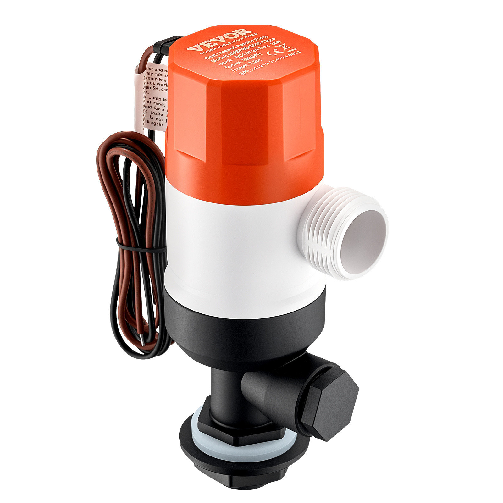 Livewell Pump for Boat 12V 500 GPH Livewell Aerator Pump Straight 2 Inlets