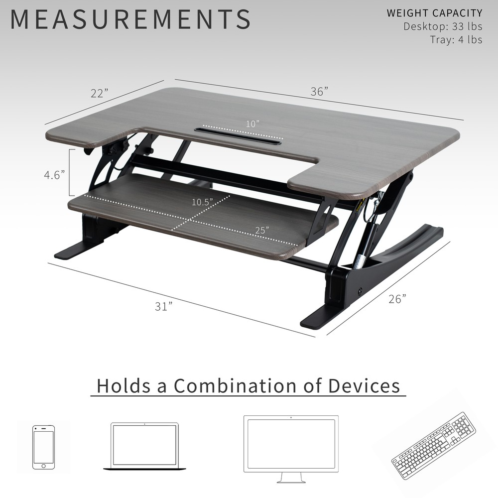 VIVO Gray Height Adjustable Standing Desk Riser, Tabletop Sit-Stand, Black Frame