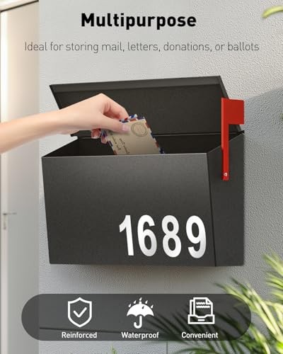 Mailboxes for Outside, Wall Mount Mailbox with Flag and Mailbox Number