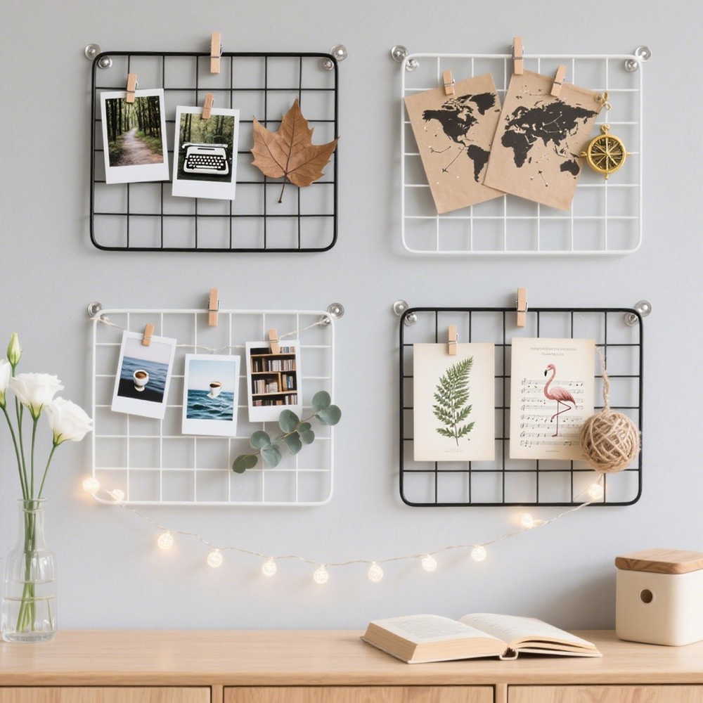 12x16 in Wall Grid Panel, 6 Pack Wire Grid Panel Shelf Board Metal, White