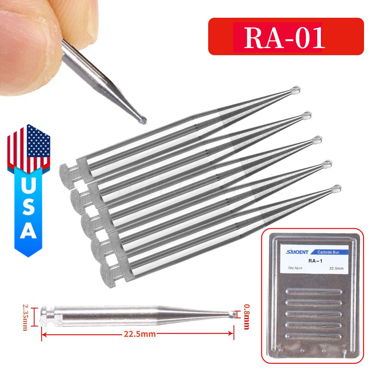 SANDENT Dental Tungsten Steel Carbide Burs Round RA Burs for Low Speed Handpiece