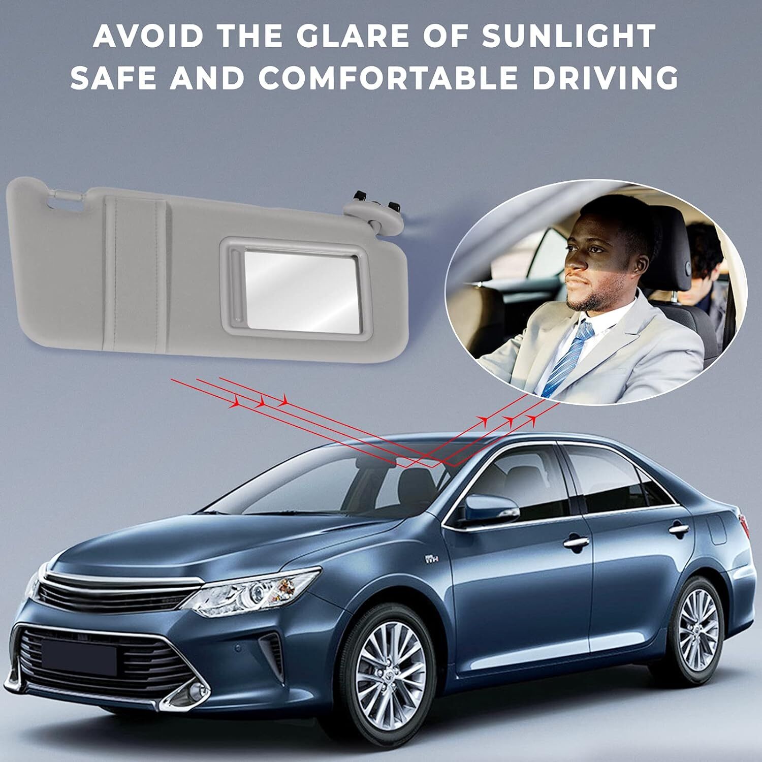 Passenger Side Sun Visor for 2007-2011 Toyota Camry Without Sunroof Light Gray