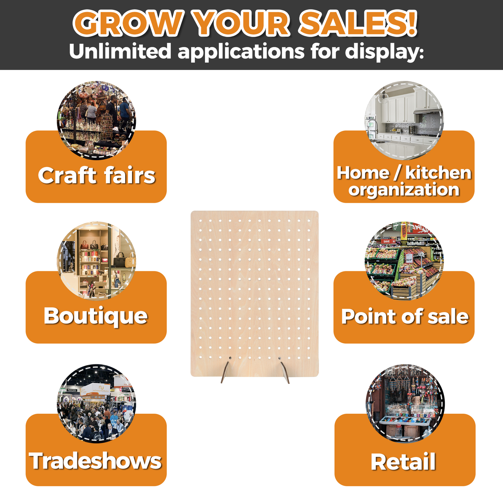 Wooden Pegboard Display Necklace Holder Stand Retail Display Rack, 17" x 13"