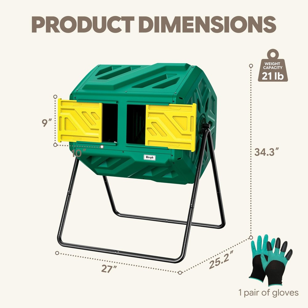 43 Gallon Compost Bin with Gloves, Fast Assembly & Easy Setup Outdoor Compost...