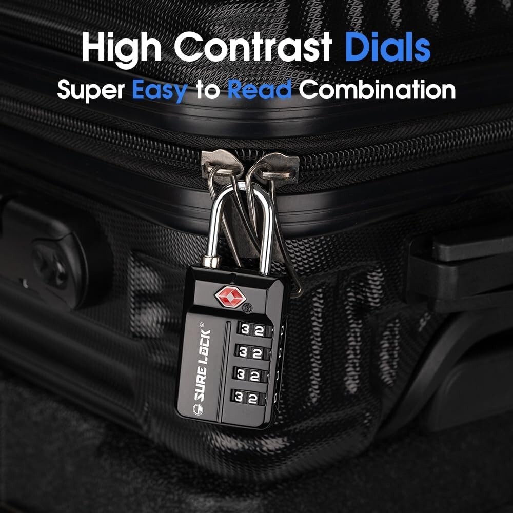 TSA Approved 4-Digit Combination Luggage Locks - Open Alert, 2 Pack For Security