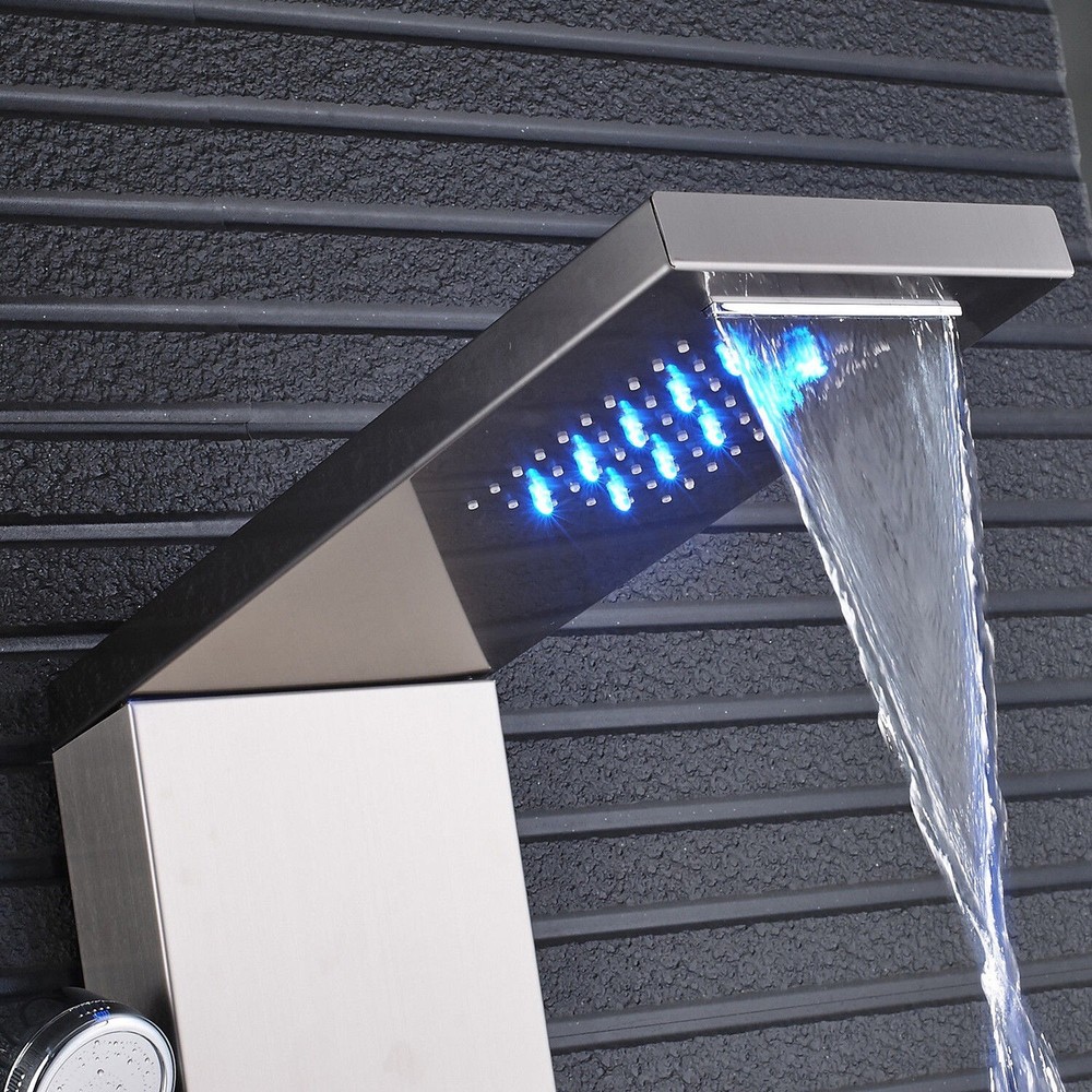 Shower Panel Tower System Stainless Steel Massage Faucet LED Rainfall Waterfall
