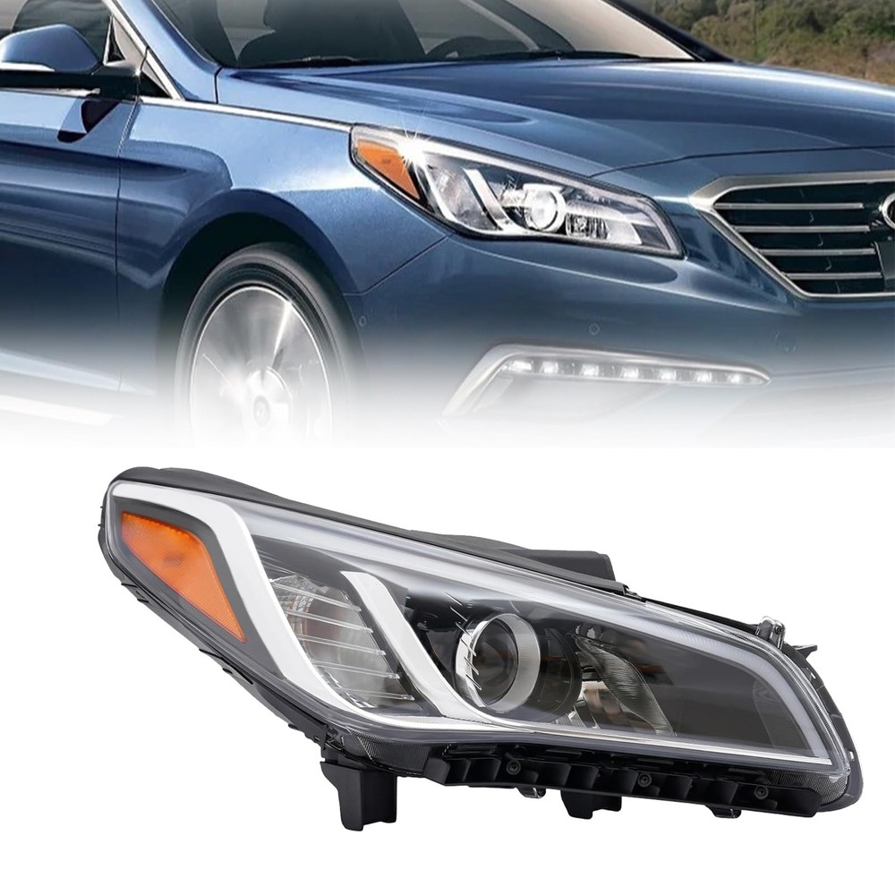 2015-2017 Sonata Halogen Headlight Right Passenger Chrome Clear Lens