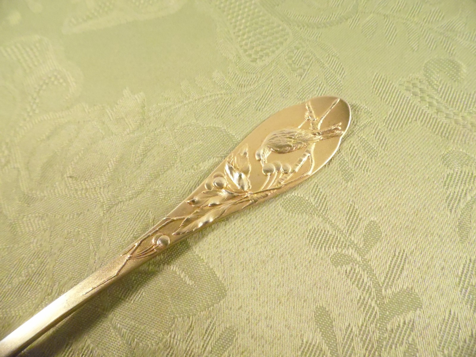 "BIRD & BERRIES" ~ 8.50" SERVING SPOON by BINDER ~ .800 SILVER / GILT ~ 2.16 OZT